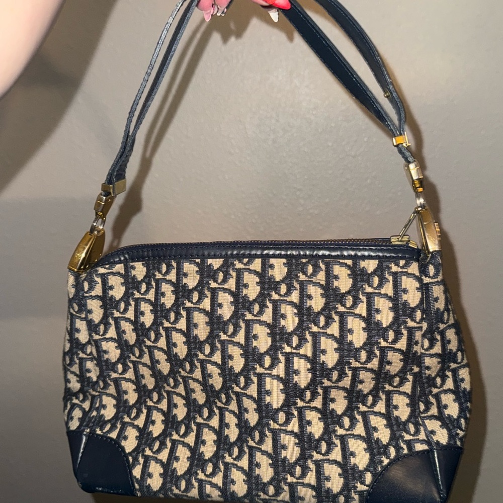 Dior Blue and Cream Shoulder Bag with Iconic Pattern
